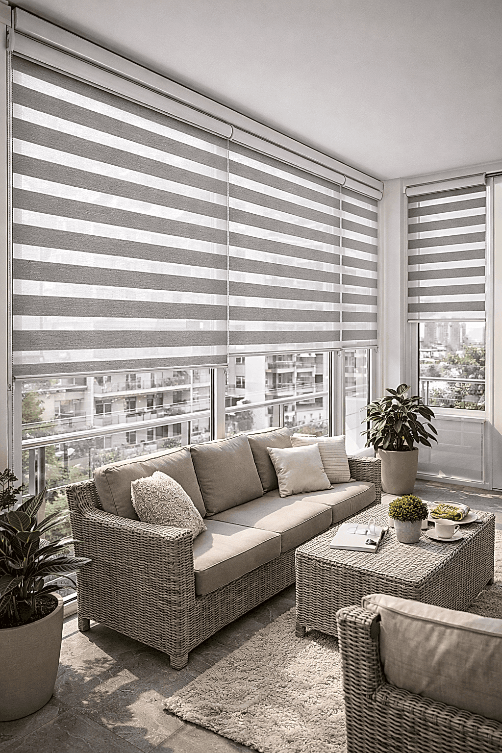 Cam balkon zebra perde uygulaması - geniş pencere çözümü